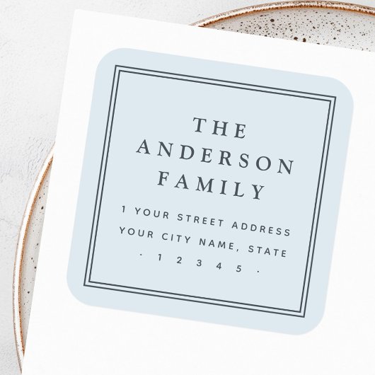 Familienaam border light stoffig blauw retouradres vierkante sticker