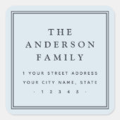 Familienaam border light stoffig blauw retouradres vierkante sticker (Voorkant)