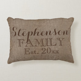 Familienaam Burlap Rustic Accent Kussen