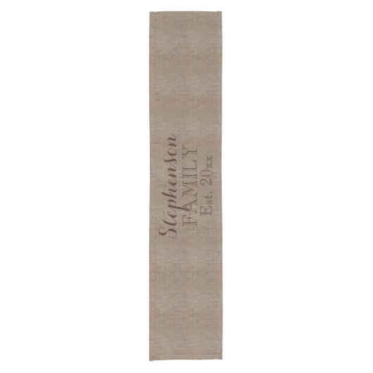 Familienaam Burlap Rustic Korte Tafelloper (Voorkant)