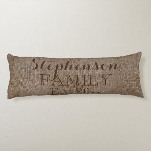 Familienaam Burlap Rustic Lichaamskussen (Achterkant)