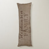 Familienaam Burlap Rustic Lichaamskussen (Achterkant (Verticaal))