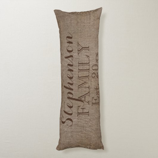 Familienaam Burlap Rustic Lichaamskussen (Achterkant (Verticaal))