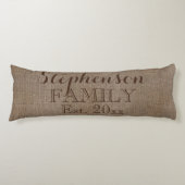 Familienaam Burlap Rustic Lichaamskussen (Voorkant)