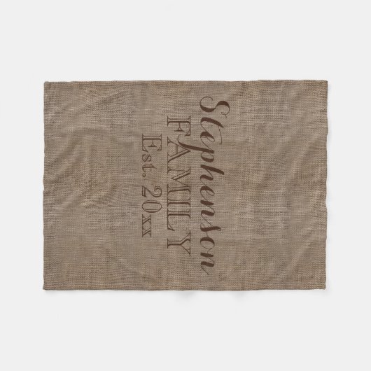 Familienaam Burlap Rustiek Fleece Deken (Voorkant (Horizontaal))