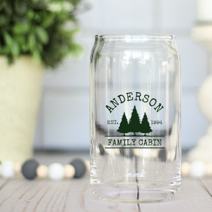 Familienaam Cabin Bos Groene dennen Blikvorm Glas
