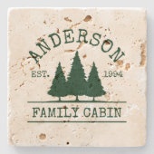 Familienaam Cabin Bos Groene dennen Stenen Onderzetter (Voorkant)