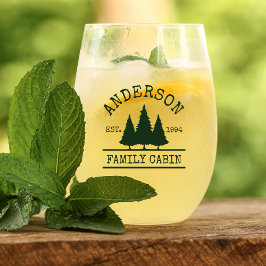 Familienaam Cabin Bos Groene dennen Wijnglas Zonder Voet