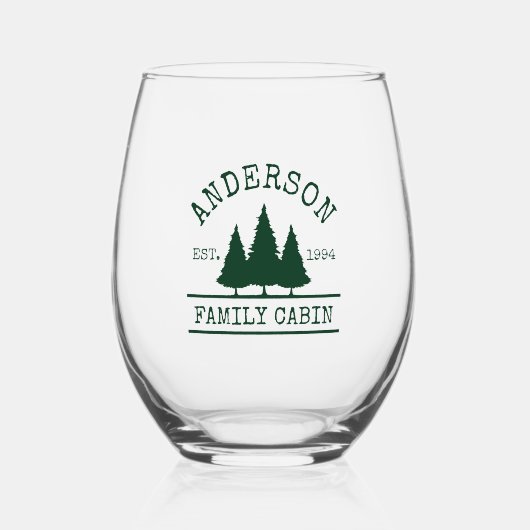 Familienaam Cabin Bos Groene dennen Wijnglas Zonder Voet (Voorkant)