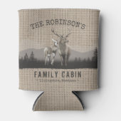 Familienaam Cabin Deer Pine Tree Forest Burlap Blikjeskoeler (Voorkant)