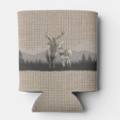 Familienaam Cabin Deer Pine Tree Forest Burlap Blikjeskoeler (Achterkant)