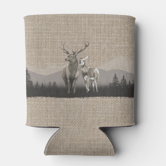 Familienaam Cabin Deer Pine Tree Forest Burlap Blikjeskoeler (Achterkant)