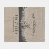 Familienaam Cabin Deer Pine Tree Forest Burlap Fleece Deken (Voorkant (Horizontaal))