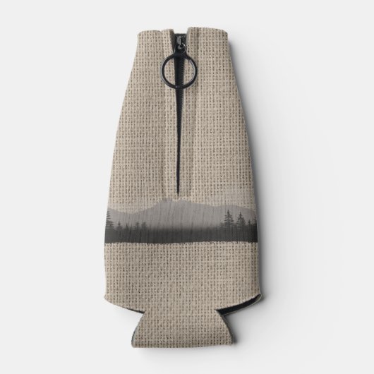 Familienaam Cabin Deer Pine Tree Forest Burlap Flesjeskoeler (Achterkant)