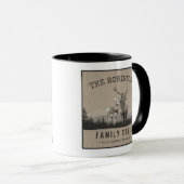 Familienaam Cabin Deer Pine Tree Forest Burlap Mok (Voorkant rechts)