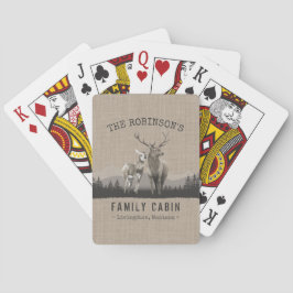 Familienaam Cabin Deer Pine Tree Forest Burlap Pokerkaarten