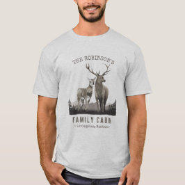Familienaam Cabin Deer Pine Tree Forest Light Grey T-shirt