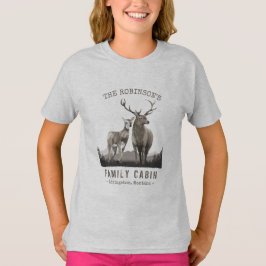 Familienaam Cabin Deer Pine Tree Gray T-shirt
