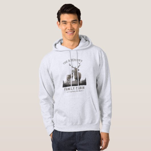 Familienaam Cabin Deer Pine Tree Mountains Hoodie (Voorkant volledig)