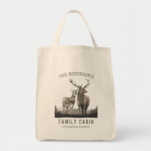 Familienaam Cabin Deer Pine Tree Mountains Tote Bag (Voorkant)