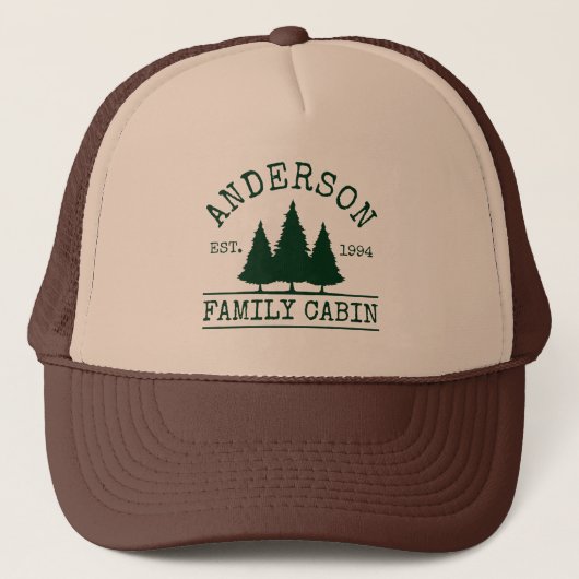 Familienaam Cabin Forest Green Pines Brown Trucker Pet (Voorkant)