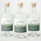 Familienaam Cabin Green Pine Tree Forest Labels Likeurfles Etiket (Flessen)