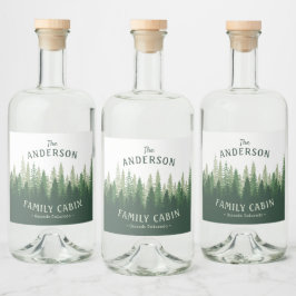 Familienaam Cabin Green Pine Tree Forest Labels Likeurfles Etiket