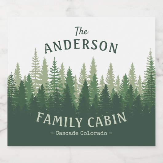 Familienaam Cabin Green Pine Tree Forest Labels Likeurfles Etiket (Enkel label)