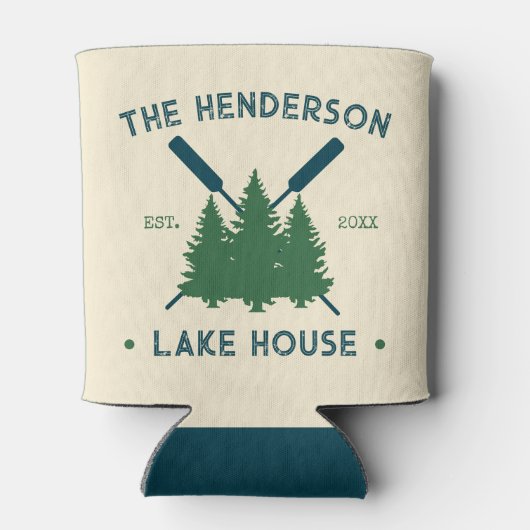 Familienaam Cabin Lake House Oars Pine Trees Blikjeskoeler (Achterkant)