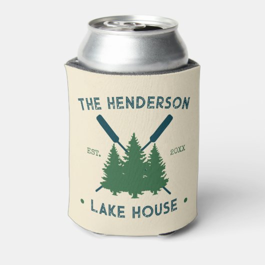 Familienaam Cabin Lake House Oars Pine Trees Blikjeskoeler (Blikje Achterkant)
