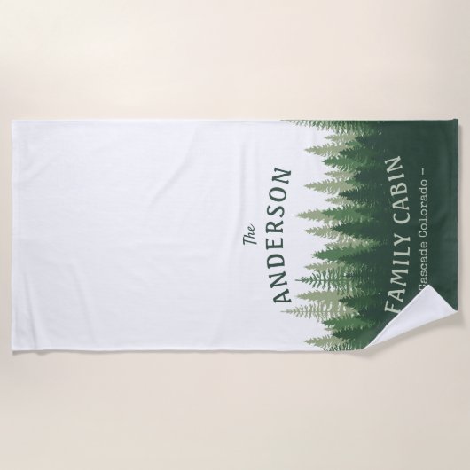 Familienaam Cabin Locatie Pijn Bosbos Strandlaken (Voorkant)