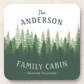 Familienaam Cabin Locatie Pijn Boskork Bier Onderzetter (Voorkant)