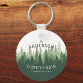 Familienaam Cabin Locatie Pine Tree Round Sleutelhanger (Voorkant)