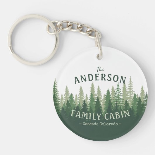 Familienaam Cabin Pine Tree Forest 2 Sided Sleutelhanger (Voorkant)