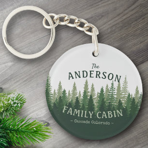 Familienaam Cabin Pine Tree Forest 2 Sided Sleutelhanger