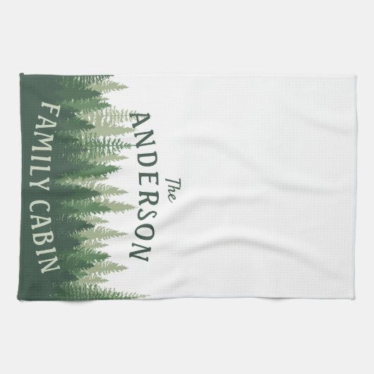 Familienaam Cabin Pine Tree Forest Theedoek (Horizontaal)