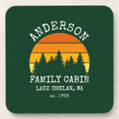 Familienaam Cabin Pine Trees Sunset Bier Onderzetter (Voorkant)