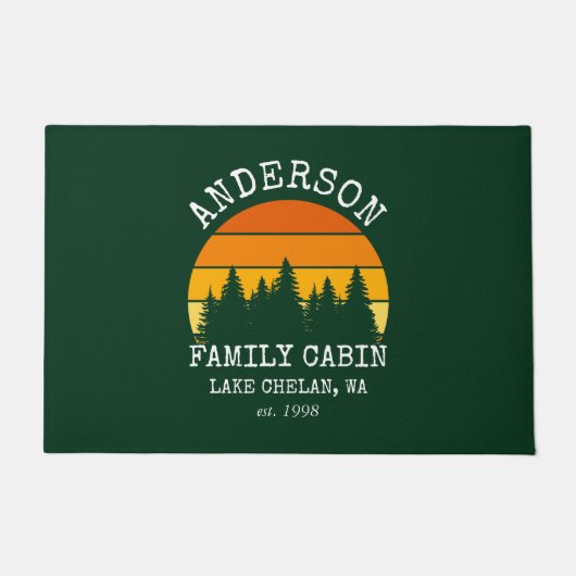 Familienaam Cabin Pine Trees Sunset Deurmat (Voorkant)