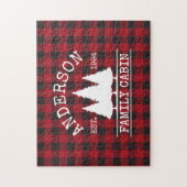 Familienaam Cabin Red Buffalo Play Pine Trees Legpuzzel (Verticaal)