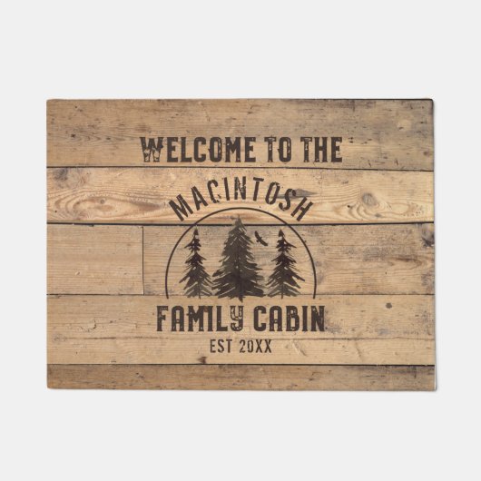 Familienaam Cabin Rustic Wood Deurmat (Voorkant)