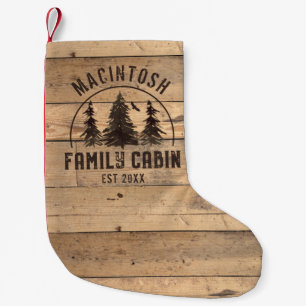 Familienaam Cabin Rustic Wood Forest Personalized Kleine Kerstsok