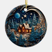 Familienaam Cabin Rustiek Bos Gepersonaliseerd Keramisch Ornament (Voorkant)