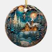 Familienaam Cabin Rustiek Bos Gepersonaliseerd Keramisch Ornament (Voorkant)