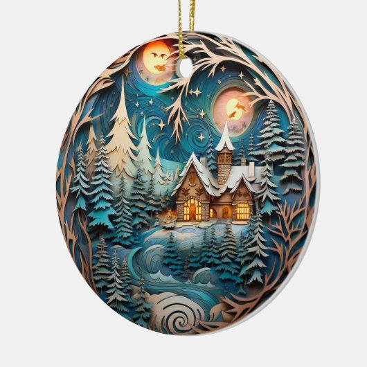 Familienaam Cabin Rustiek Bos Gepersonaliseerd Keramisch Ornament (Links)