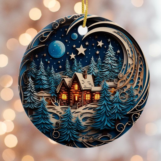 Familienaam Cabin Rustiek Bos Gepersonaliseerd Keramisch Ornament