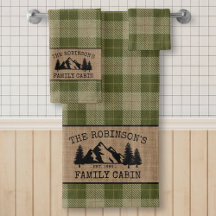 Familienaam Cabin Trees Sage Green Play Burlap