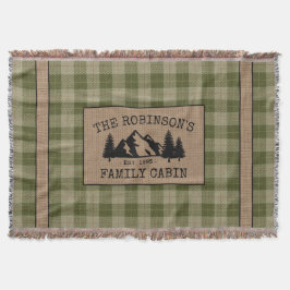 Familienaam Cabin Trees Sage Green Play Burlap Deken