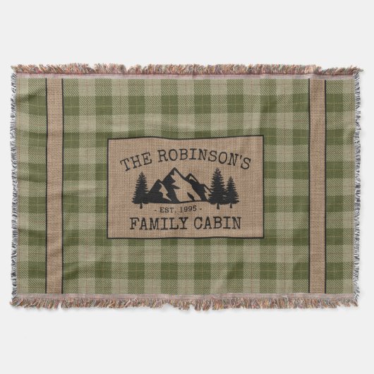 Familienaam Cabin Trees Sage Green Play Burlap Deken (Voorkant)