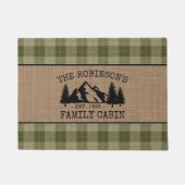 Familienaam Cabin Trees Sage Green Play Burlap Deurmat (Voorkant)