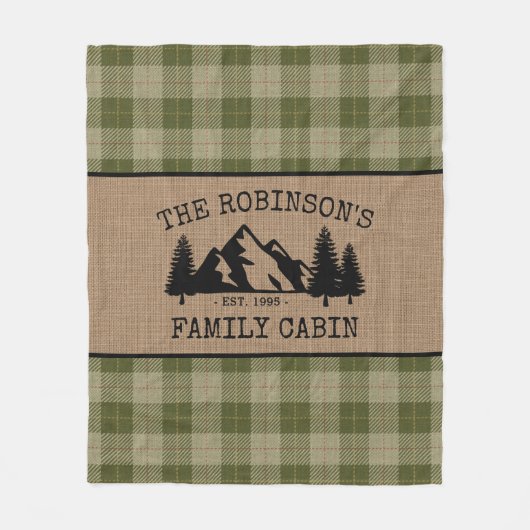 Familienaam Cabin Trees Sage Green Play Burlap Fleece Deken (Voorkant)